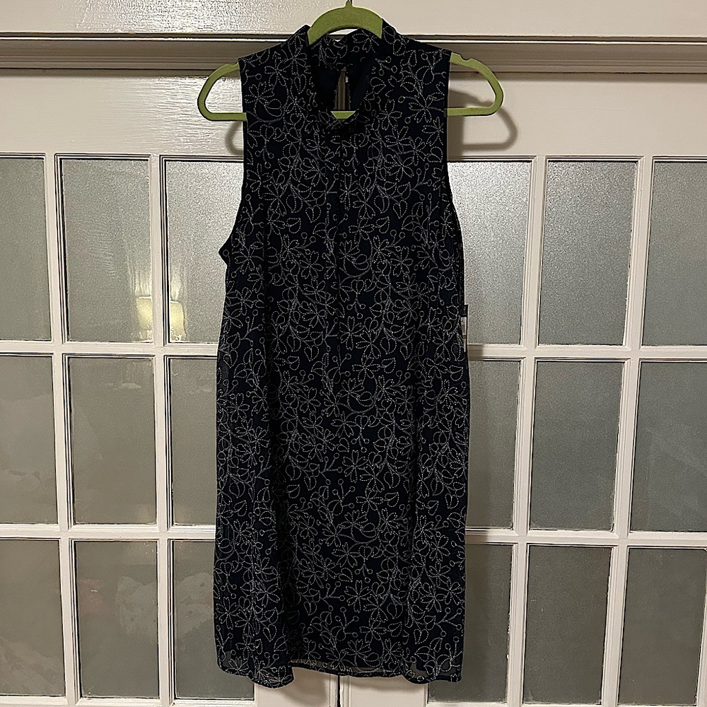 Tommy Hilfiger navy blue floral dress shirt high neck dress